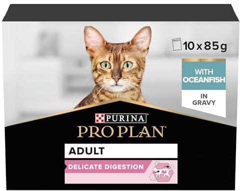PRO PLAN Delicate Digestion Ocean Fish in Gravy Wet Cat Food 10x85g, Pack of 4