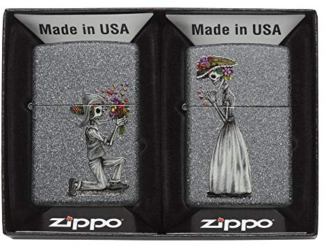 ZIPPO – Day of Dead Skulls 2er Set - Iron Stone – Sturmfeuerzeug, nachfüllbar, in hochwertiger Geschenkbox