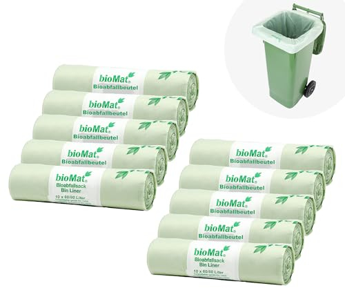 bioMat Kompostierbare 80l Müllsäcke, 100 Biomüllbeutel für Biotonne, Restmülltonne, Premium-Qualität, Klimaneutral, Made in Germany