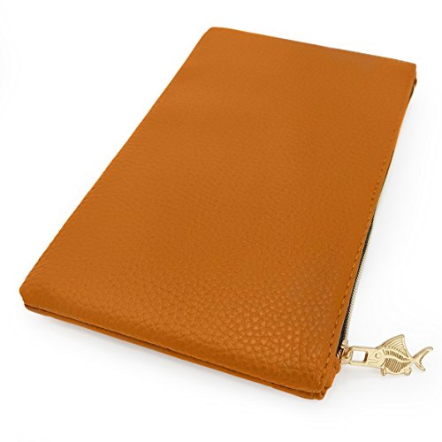 Fat Belly Fish Leather Look Pencil Case - Faux Leather Pencil Case - Tan Brown