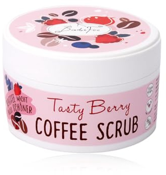 BadeFee - Körperpeeling Coffee Scrub (Tasty Berry) 180g - Pflegendes Body Scrub aus gemahlenem Kaffee für zarte & geschmeidige Haut, ohne Mikroplastik, vegan & Tierversuchsfrei, Made in Germany