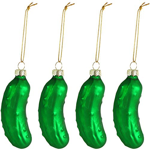 Ornativity Christmas Pickle Tree Ornament - Traditional Glass Blown Green Pickles Hanging Pickle Xmas Holiday Ornaments Decor 3.5 Pack of 4