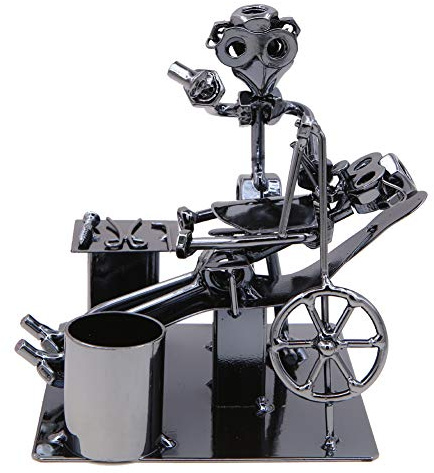 Unique Orthopedic Dentist Performing Oral Operation Metal Sculpture with Pen Holder Iron Man Statue Ornament Doctor Figurine for Dentist Gift Office Clinic Desk Decoration Craft(8214)