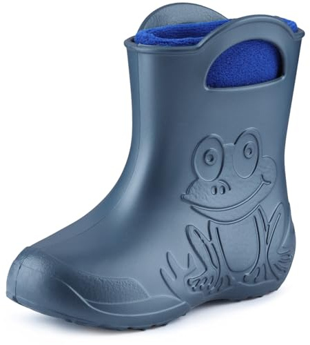 Ladeheid EVA Kinder Jungen Mädchen Gummistiefel Regenschuhe gefüttert LA-CA-03 (Metallisches Blau/Marineblau-2, 28/29 EU)