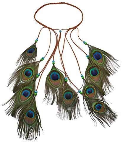 PRETYZOOM Frauen Kopfschmuck Gefälschte Pfauenfeder Stirnband Böhmischen Stil Haarband Indisches Haar Zubehör Foto Prop Kopfschmuck für Frauen Damen (Braun)