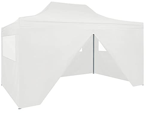 vidaXL Profi Partyzelt Faltbar mit 4 Seitenwänden Wasserbeständig Pavillon Festzelt Gartenzelt Bierzelt Faltpavillon Garten 3x4m Stahl Weiß