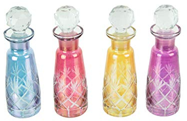Things2Die4 Set of 4 Colored Cut Glass Decorative Perfume Bottles With Stoppers