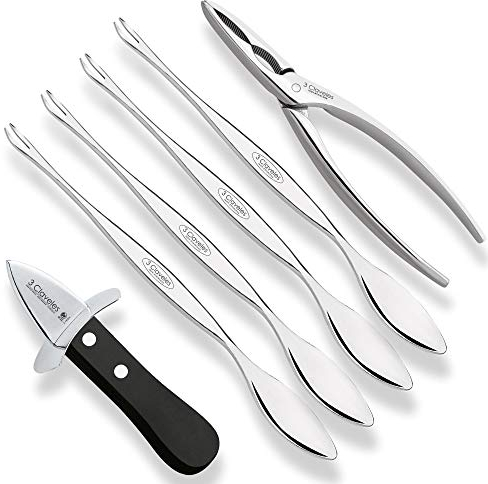 3 Claveles Set Muschelschneider, Austernöffner und 4 Gabeln für Meeresfrüchte, Edelstahl