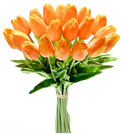 Mandy's Künstliche Tulpen, Seide, 34,3 cm, für Neujahr, Frühling, Halloween, Muttertag, Ostern, Thanksgiving, Zuhause, Küche, Hochzeit, Dekoration, Herbst, orange 20 Stück