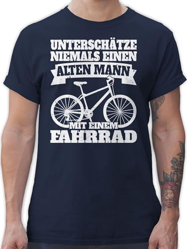 T-Shirt Herren - Radsport - Unterschätze Niemals einen Alten Mann mit einem Fahrrad - weiß - L - Navy Blau - Geschenk für ältere männer Rad Radler Shirt alte Alter Shirts auf Tshirt Tshirts