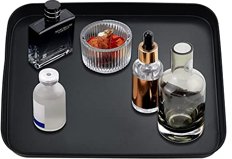 GIRAFEDA Serving Tray Rectangular Foodservice Tray Black Cafeteria Serving Tray Anti-Slip Food Serving Plate for Hotel Home Restaurant Serving Food and Displaying Decorations (24.5 x 18.5 x 2.5cm)