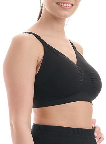 Herzmutter Bügelloser Still BH ohne Bügel - inkl. BH-Verlängerung - herausnehmbare Still-Einlage - Schwangerschaft - gepolstert ohne Bügel - 1er-Set - 5200 2.0 (Schwarz, S-M)