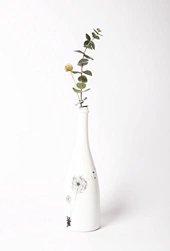 Flaschenvase Pusteblume, Porzellan teilweise glasiert mit Decal