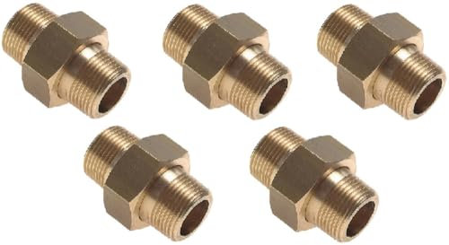 Lot de 5 Raccords Tuyau Pneumatique Plomberie Doubles Séparables avec Filetage Extérieur - Raccord Conique - Raccord en Laiton - Double Raccord Amovible - Raccord à Vis 1/8'' - 2'' (3/4'', 5 pièces)