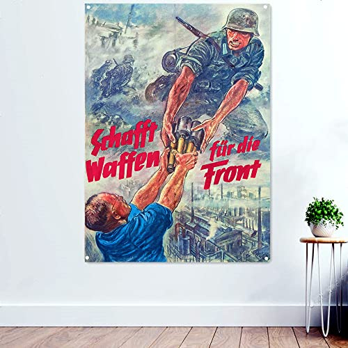 Create Weapons for the Front World War II Poster Prints Wall Art Tapestry German Empire Banner Hanging Flag Wall Decor Painting 96x144 cm (38X57 inches)
