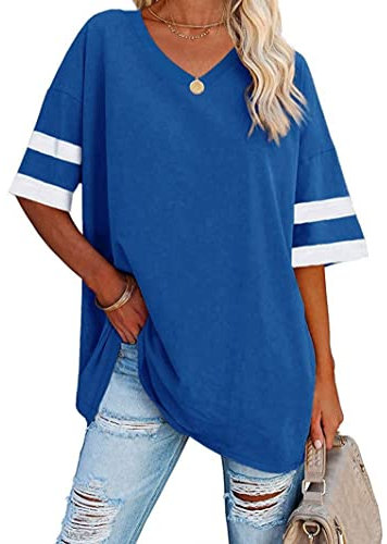 Famulily Loose Basic Tee Tops for Women Ladies Striped Half Sleeve Baseball T Shirt Tops Navy XXL