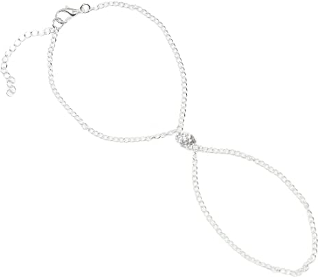 LEEQBCR 1pcs Kristall-Slave Armband Silber Finger Ring Armband Minimalistisches Boho Armband Handstück Schmuck für Frauen und Mädchen
