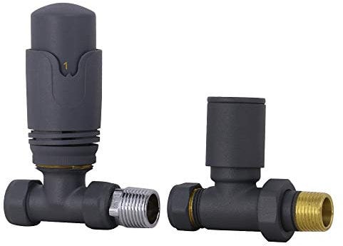 NRG Straight TRV Thermostatic Radiator Valve with Free Manual Straight Valve Anthracite