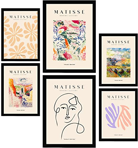 Nacnic Set mit 6 Henri Matisse Postern. Szene. Drucke des Fauvismus und der abstrakten Kunst für Innenarchitektur und Dekoration. A3 & A4 schwarze Rahmen.