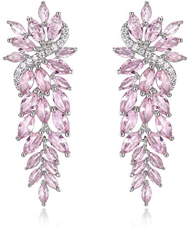 Pendientes de Mujer-Clearine Colgantes Largos de Circonita Cúbica para Novia Estilo Marquesa,Color Rosado Plata-Tono