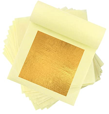24 Karat Echte Blattgold, 30 Blatt Echte Blattgold Flocken für Basteln, 4,33 x 4,33 cm