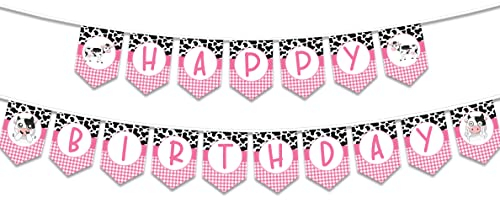 Pink Cow Themed Birthday Party Supplies Decorations, Farm Cow Birthday Banner for Girls, Farm Animal Theme Pink Bday Banner for Grils Maiden Women, Ranch Animal Party Garland Banner for Baby Shower