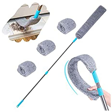 Peachloft Duster, Retractable Gap Dust Cleaner, Multifunction Retractable Microfiber Dust Brush Gap Mop, Retractable Gap Dust Cleaning Artifact for Home Bedroom Kitchen (Pole +3Pcs Cloth)