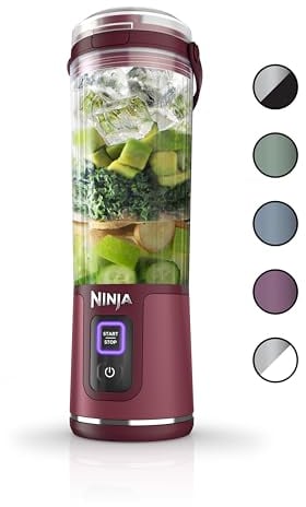 Ninja BC151CR Blast Batidora portátil, inalámbrica, recipiente de 18 onzas, licuadora personal para batidos y batidos, sin BPA, tapa a prueba de fugas y boquilla para sorber, recargable por USB-C,