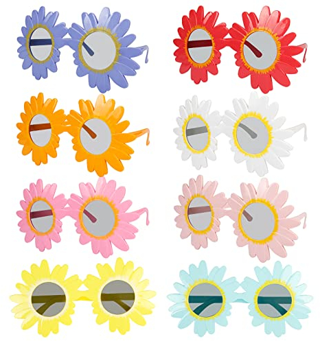 WEDNOK 8 Paare Sonnenblumen Sonnenbrille Hawaii Brille Gänseblümchen Gläser 8 Farben Blumen Partybrille Retro Pool Party Kostümbrille für Herren Damen Sommer Karneval Geburtstag