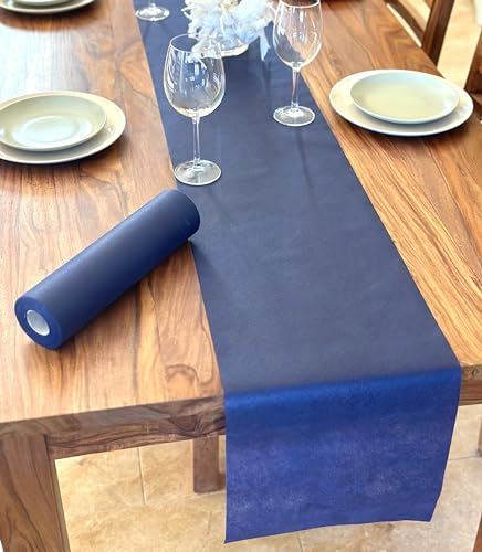 NATUARTE, Tischläufer Dunkelblau, Vlies Tischläufer, Deko Tischband, 25 Meter x 30 Zentimeter, Tischdekoration, Dekor Taufen Kommunionen Hochzeit Geburtstage, Rolle, Farbe Marineblau