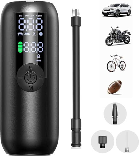 Bievin Elektronische Luftpumpe 150PSI Fahrradpumpe Akku Kompressor Mini Reifenpumpe mit Digital LED Anzeige LED Licht Wiederaufladbarer für Fahrräder, Motorräder, Autos, Bälle