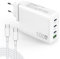 Caricatore USB C GaN 4 Porte da 100 W, alimentatore rapido compatto per viaggi con cavo USB C per Mac Book Pro/Air, iPad Pro, ThinkPad, Dell XPS, Google Pixel, iPhone 15/Pro, Galaxy S23/S22