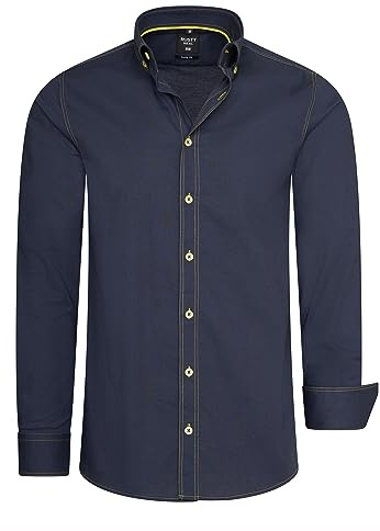 Rusty Neal Herren-Hemd Premium Slim Fit Langarm Stretch-Hemd mit Kontrast-Naht Freizeithemd 024, Farbe:Anthrazit, Größe S-3XL:L