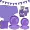 LSJDEER Purple Party Tableware - Serves 20, Pastel Decoration Dinnerware Includes Plates, Cups, Napkins, Banner, Tablecloth for Wedding, Birthday, Baby Shower