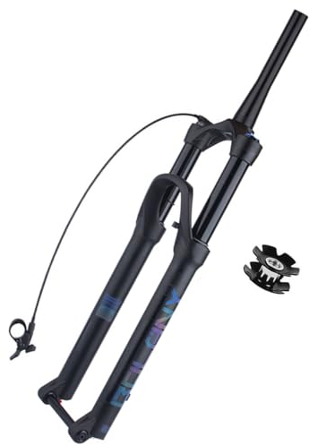 Mountainbike-Vorderradgabeln mit Luftdämpfung, MTB-Federgabel, Steckachse, 15 x 100 mm, konisches Rohr, 120 mm Federweg, Fahrradgabel, Scheibenbremse, Fernverriegelung (Farbe: Schwarz, Größe: 26