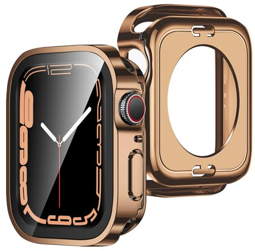 ZZDZZ [2 Pezzi] 2 in 1 Cover Compatibile con Apple Watch SE Series 6 5 4 40mm con Vetro Temperato, Rigida PC 360 Protezione Completa Custodia Protettiva per iWatch 40mm (Oro Rosa)
