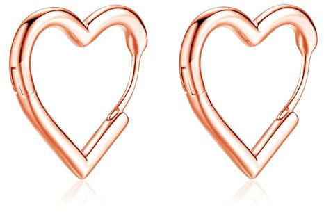 Cangall Silver Hoop Earrings for Women, 925 Sterling Silver Heart Shaped Earrings, Minimalist Sweet Love Heart Hoop Earrings Rose Gold, Small Cute Cartilage Sleeper Huggie Silver Earrings for Girls