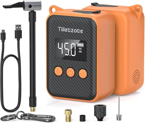 Electric Mini Bike Pump 130 PSI, Portable Bike Tire Pump with Gauge, Rechargeable Tiny Bicycle Inflator, Auto-shutoff Air Pump for Mountain/City/Road Bike with Presta & Schrader Valve (Orange)