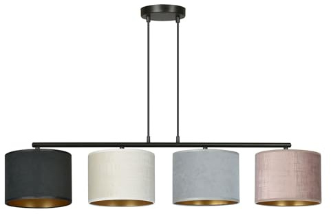 Licht-Erlebnisse Hängelampe Stoff Metall L: 97 cm H: max. 100 cm verstellbar mehrfarbig E27 4-flammig CYRIL Pendelleuchte Esszimmer Hängeleuchte Esstisch