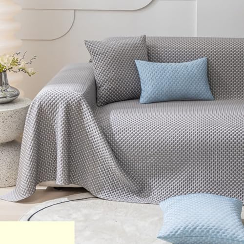 AMDXD Sofa Überwurfdecke, Einfarbig Punkt Muster Sofabezug rutschfest, rutschfeste Sofahusse in Polyester Anti-Rutsch-Couch - 185x180CM, Grau