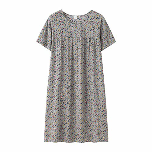 Abito da Notte a Maniche Corte in di Cotone Estivo per Donne di Mezza età Nuovo Abbigliamento da casa Aderente per Anziani Abito Taglie Forti Vestaglia Pile Zip