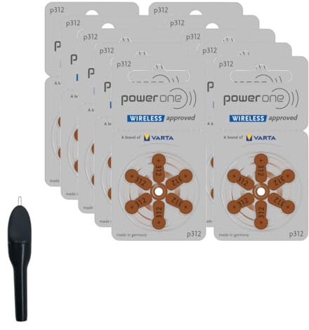 60x Power One 312 Hörgerätebatterien P312 PR41 (10x 6er Blister) + DIREKT Reinigungstuch | für Hörgeräte