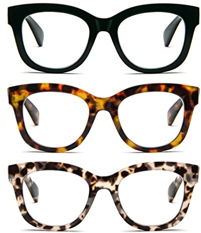 MMOWW 3 Pack Runden Lesebrille Federscharnier Blaues Licht Blocking für Damen und Herren +1.5