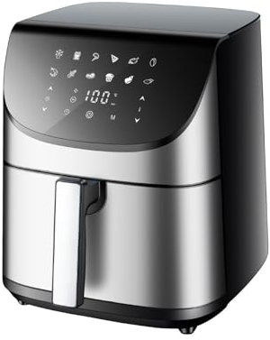 Air Fryer Stainless Steel, 8L Digital Airfryer, 1700W 12-In-1 Digital Control, 200 ° One-touch Digital Control, Non-stick and Dishwasher Safe, Barbecue, Bake, Dehydrate, Auto Close, Stainless Steel