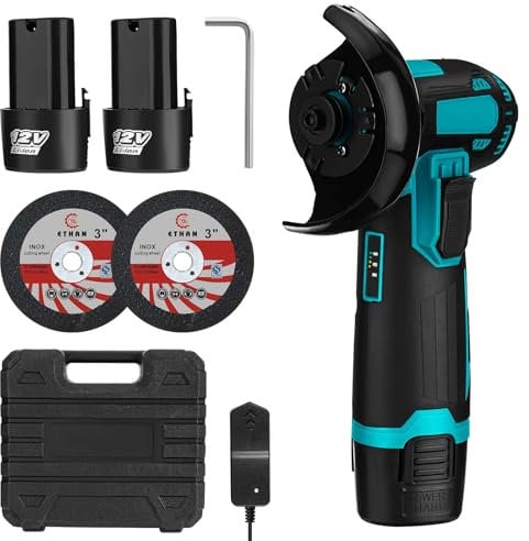 Aytop Mini Smerigliatrice Angolare, Smerigliatrice Angolare Portatile a Batteria da 12 V con 2 Batterie da 1,3Ah Dischi abrasivi da 2x75 mm 1 Chiave e Caricatore per Taglio Smerigliatura Lucidatura