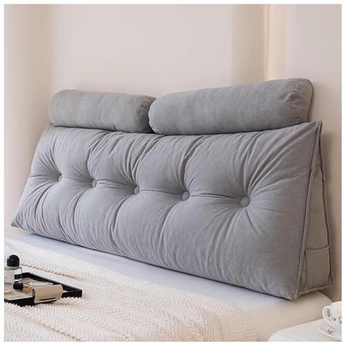 BPWXINL Bett Rückenkissen mit Nackenrollenkissen, Bequemes Groß Lesekissen für Bett und Sofa, Keilkissen mit waschbarem Bezug, Kissen Bett Rückenkissen Lesekissen für Bett Rückenlehne,Gray-180Cm
