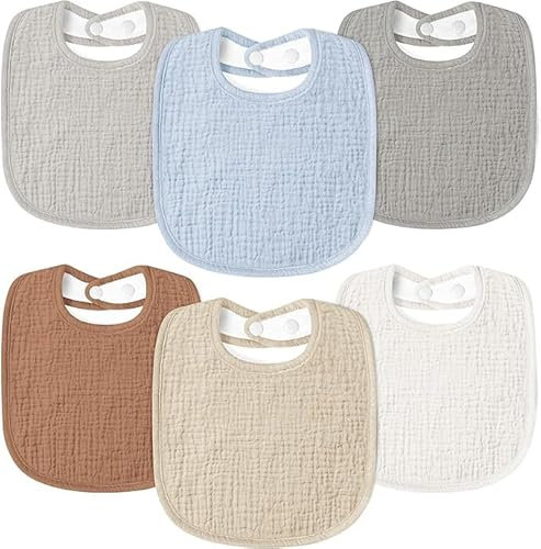 Susurration Lätzchen Baby Musselin Halstuch Baby Weiche Verstellbare Quadratische Sabberlätzchen 6 pack für Unisex Mädchen & Jungen (Mehrfarbig)