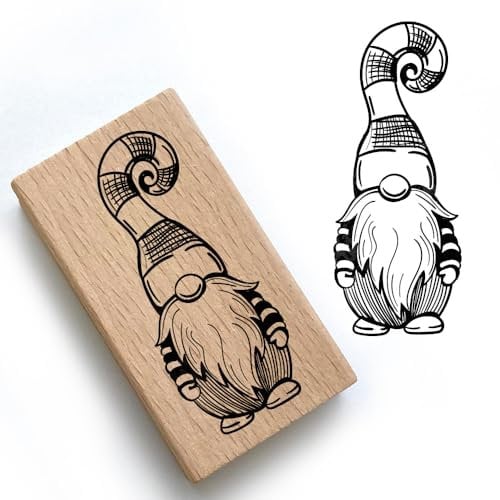 Weihnachtsstempel - Wichtel - Motivstempel aus Holz & Gummi zum Karten basteln, Weihnachten Stempel, Adventskalender (Wichtel 6)