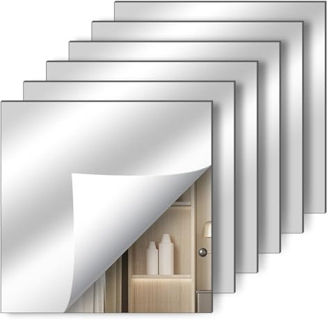 flintronic 6PCS Espejos Autoadhesivos Pared, Espejo Acrílico Adhesivo Grandes Espejos Pared sin Marco, 2 mm de Espesor,para Dormitorio, Salón, Armario (20x20cm)
