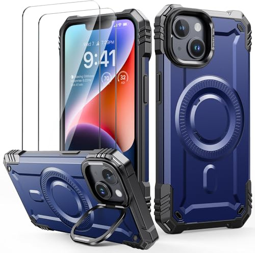 Lanhiem Cover per iPhone 13 / iPhone 14, per Magsafe con Supporto, Blu